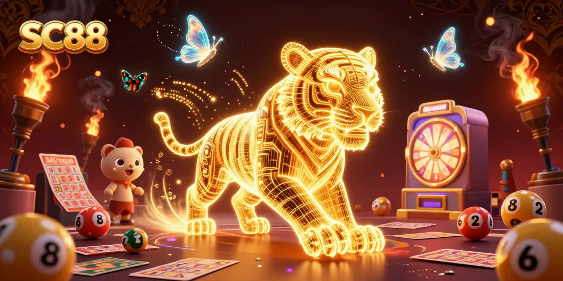 Experience thrilling SC88 lottery gameplay with vibrant golden tiger and dynamic casino elements.