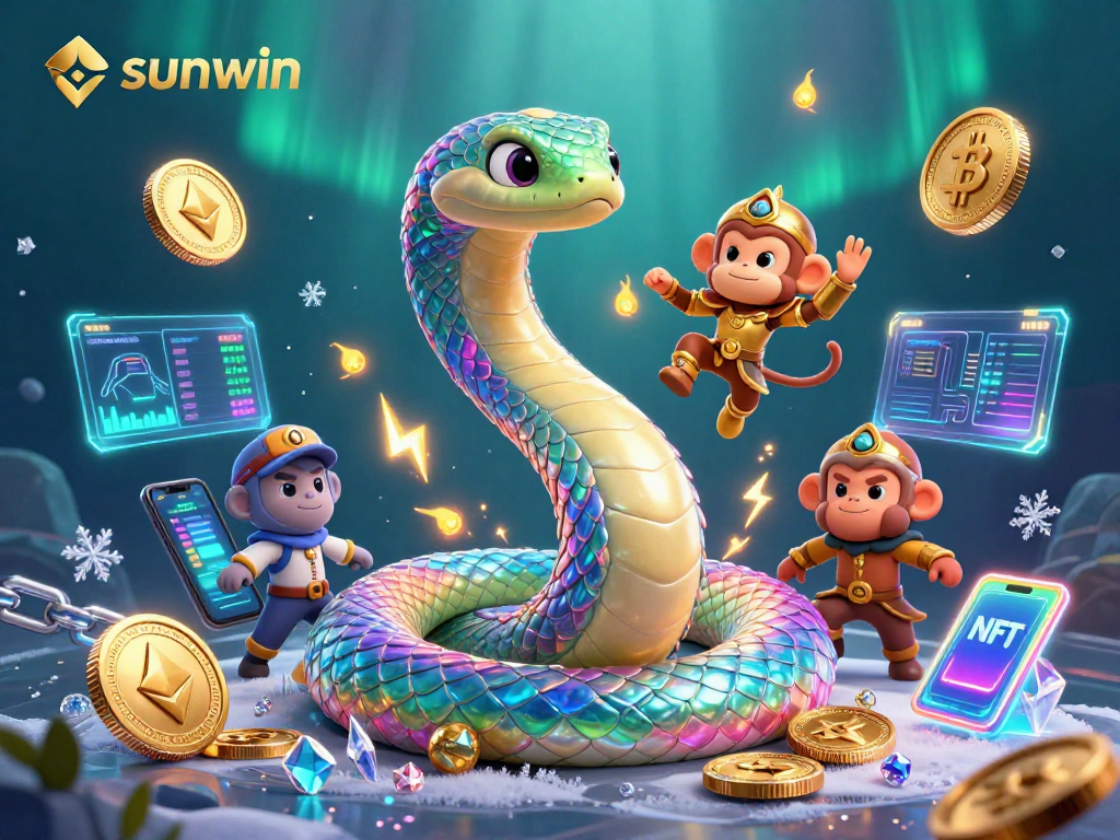 Experience the vibrant, immersive world of sunwin with a magical crypto-themed casino scene.