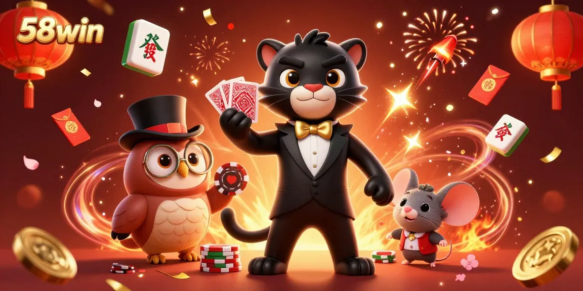 Experience the excitement of 58win in a vibrant casino scene featuring animated characters and game elements.