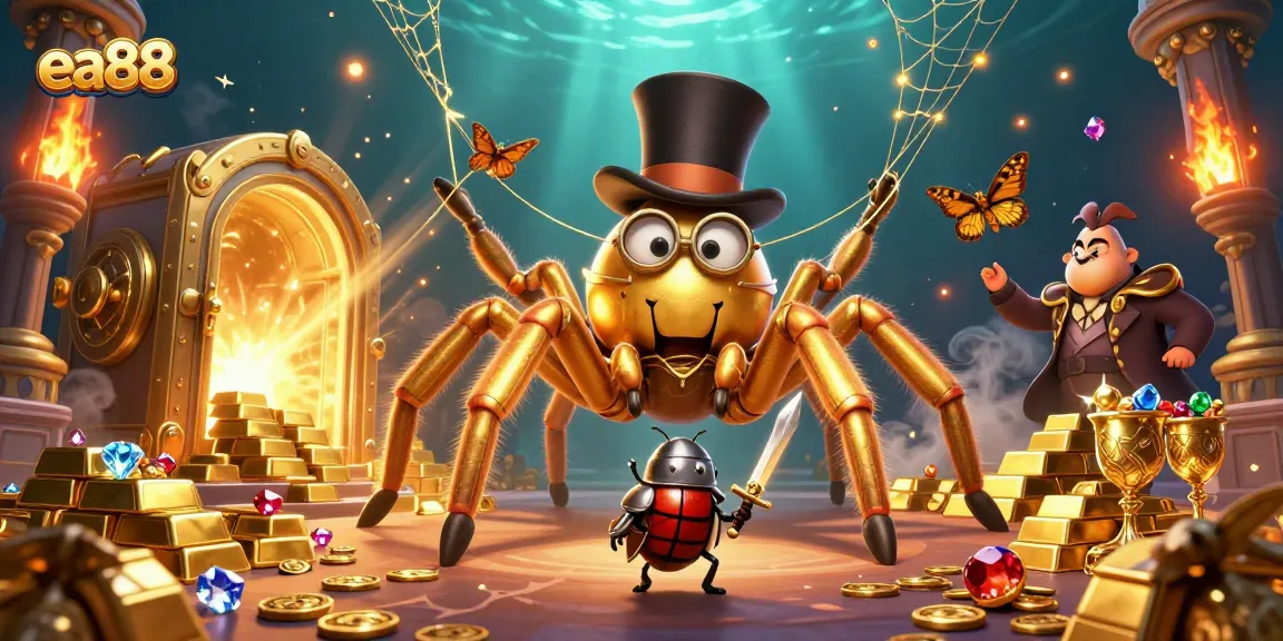 Engage in exciting casino adventures at ea88 with a playful golden tarantula and brave beetle knight.