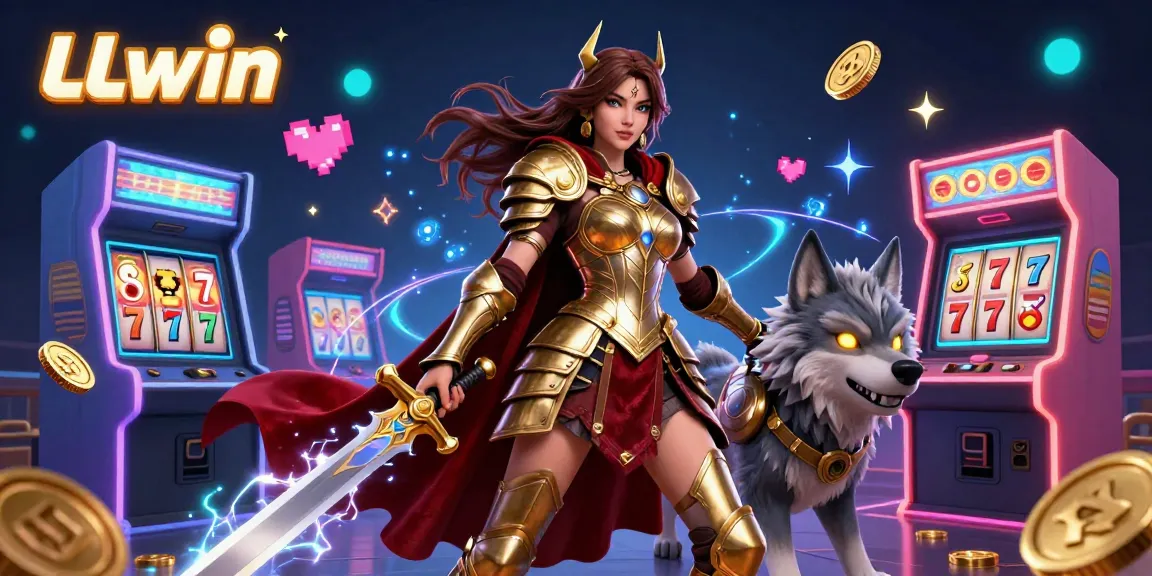 Engage in winning strategies at LLwin with a warrior queen and her armored wolf in a dynamic casino scene.