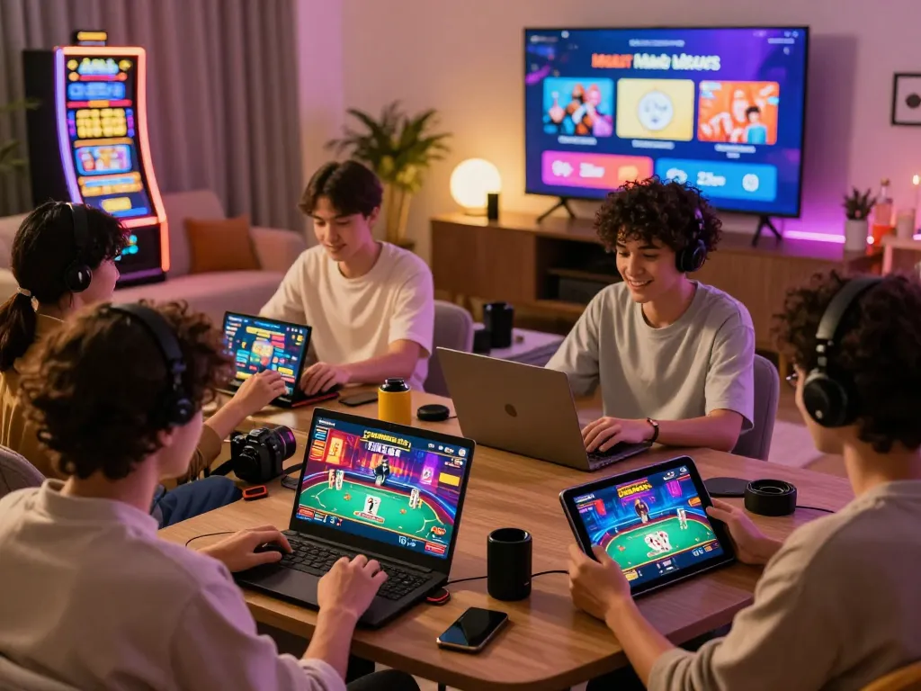 Players enjoying hitclub games in a modern online gaming lounge, showcasing vibrant interaction and excitement.