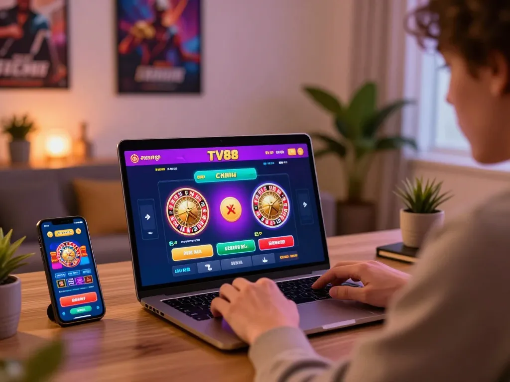 Experience excitement with TV88 while playing roulette online in a stylish home setup