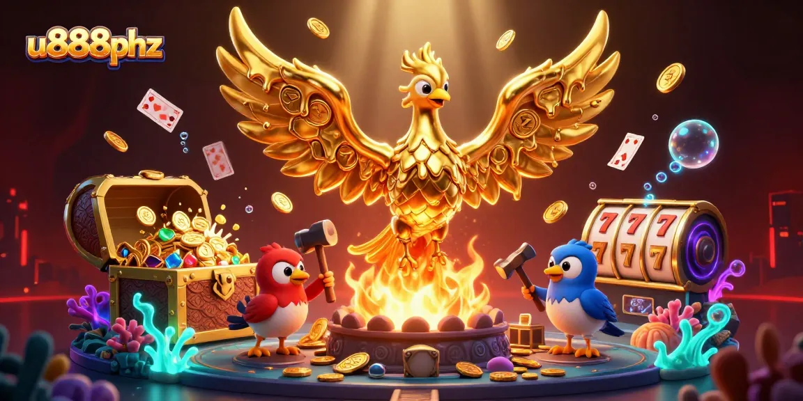 Experience u888phz's golden phoenix and dynamic casino gaming scene with coins and jackpots