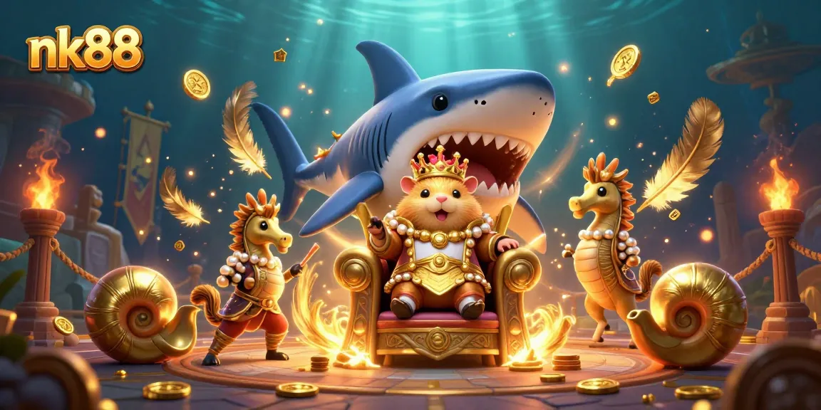 Experience the excitement of nk88 with royal characters in a vibrant casino-themed underwater scene.