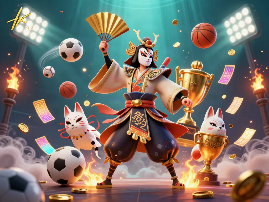 Engage with tk 888 in an exciting, vibrant casino-themed 3D scene showcasing sports betting elements.