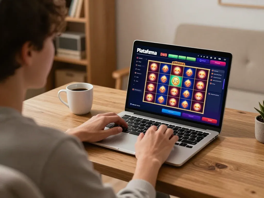 Engaging in strategic gameplay on Plataforma DW8 online casino from a cozy home setting, showcasing vibrant game interface.