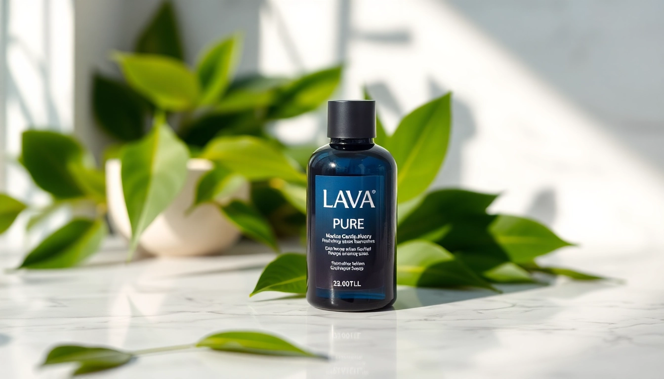 LAVA PURE idealnie umieszczony na marmurowym blacie, otoczony świeżymi liśćmi.