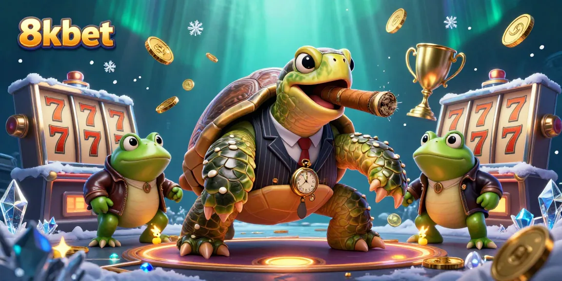 Experience thrilling gameplay at 8kbet with a lively casino scene featuring exciting slot machines and charismatic characters.