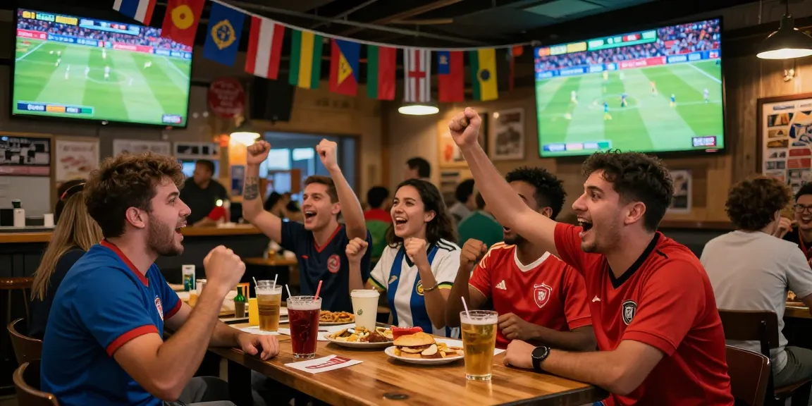 Fans enjoying a lively kèo nhà cái World Cup match at a sports bar.