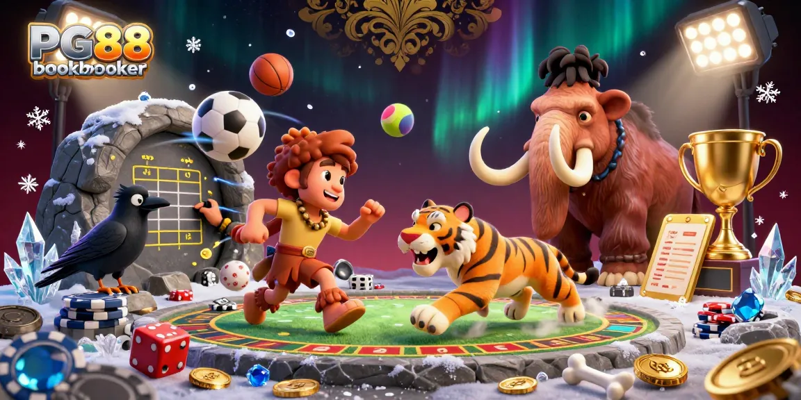 Experience the excitement with PG88 bookmaker at this vibrant prehistoric casino scene.