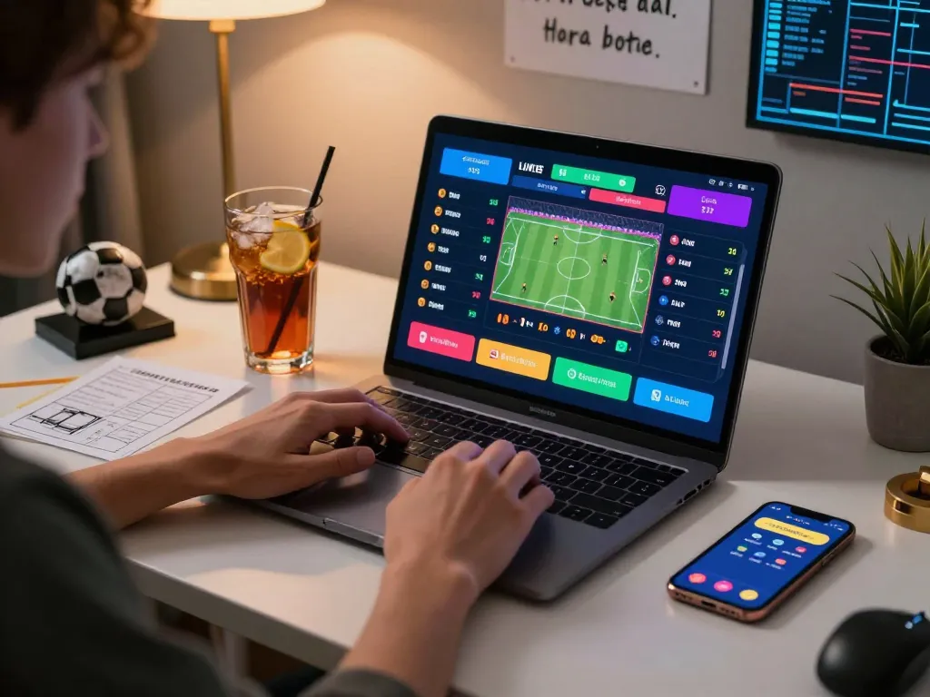 79king player engaging in sports betting on a laptop while analyzing live odds and strategies.