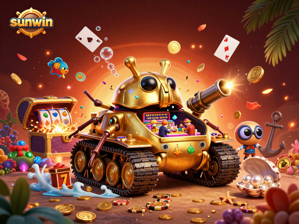 Experience the thrill of sunwin in a vibrant miniature casino scene with golden beetle tank.