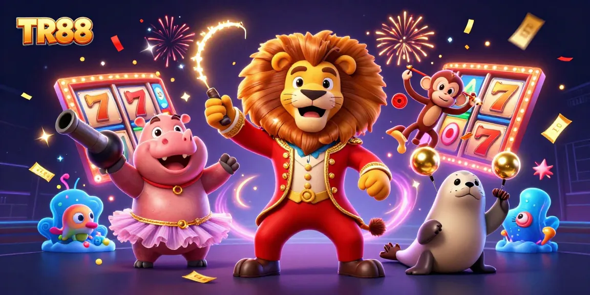 Experience the excitement of TR88 as a lion ringmaster leads a vibrant casino celebration with dynamic elements.