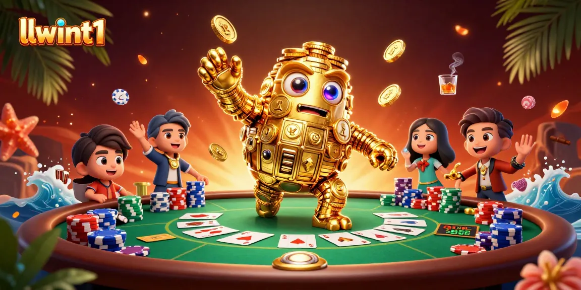 Experience thrilling gambling with llwint1 in this vibrant casino scene featuring a golden golem.