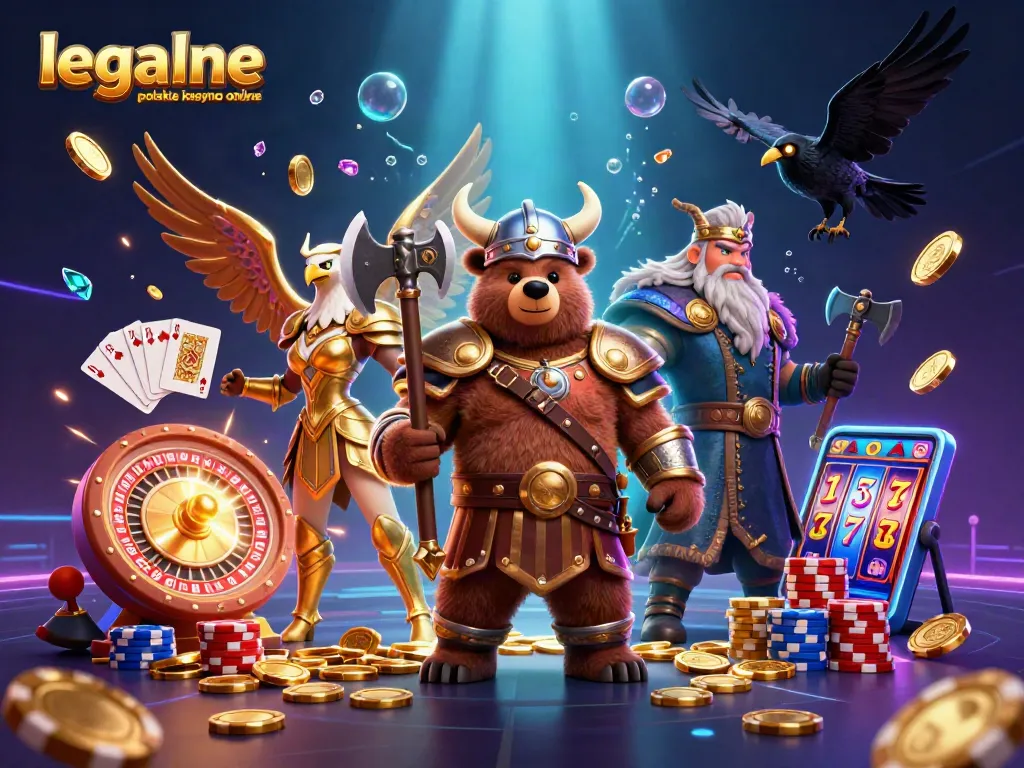 Experience the thrill of legalne polskie kasyno online with 3D cartoon characters in a vibrant casino scene.
