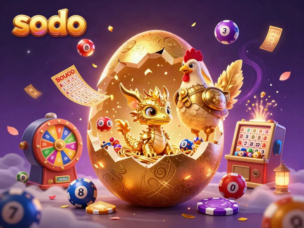 Experience gaming excitement with the sodo golden dragon revealing poker chips and lottery elements dynamically.