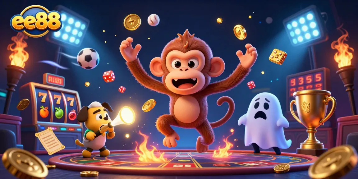 Experience the thrill of ee88 with cartoon characters in a vibrant casino scene full of action and excitement.