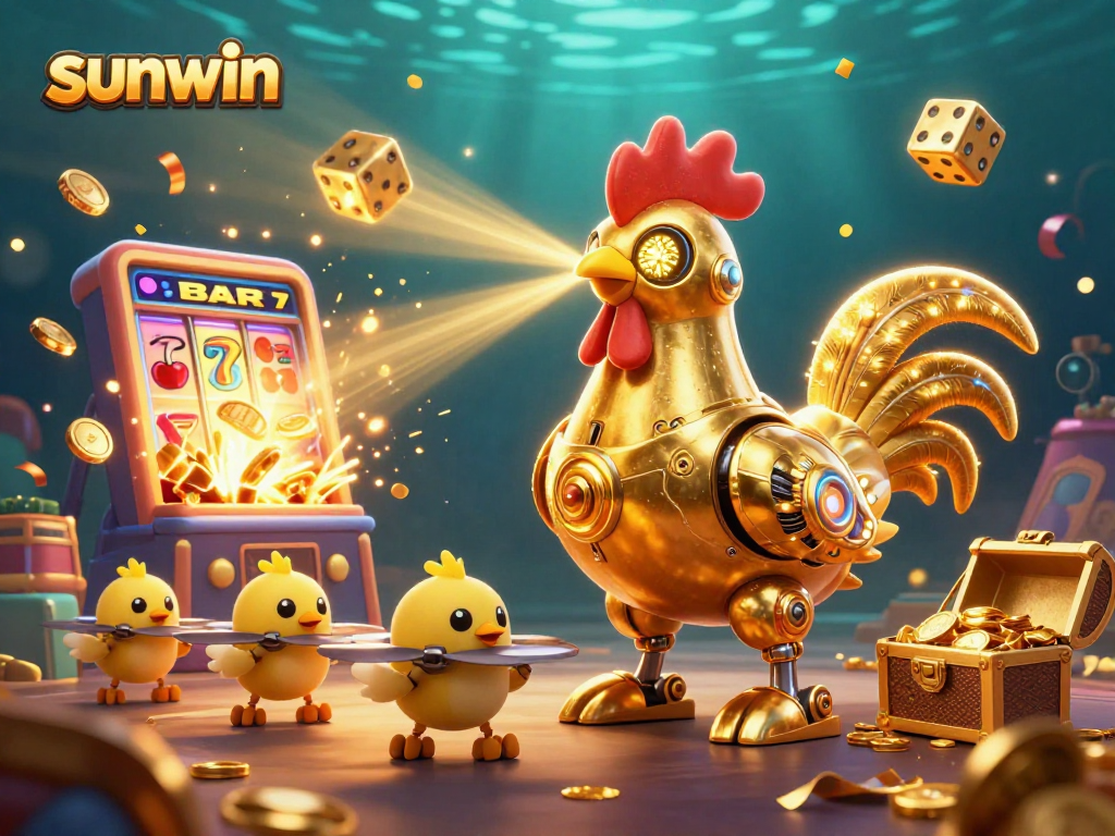 Experience thrilling wins with sunwin as golden robotic characters engage in an exhilarating casino adventure.