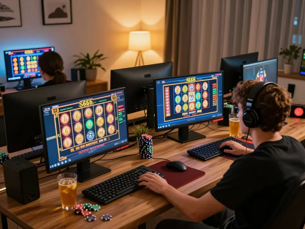 Engaging in s666 online casino slot game with dynamic gameplay and cozy home atmosphere.