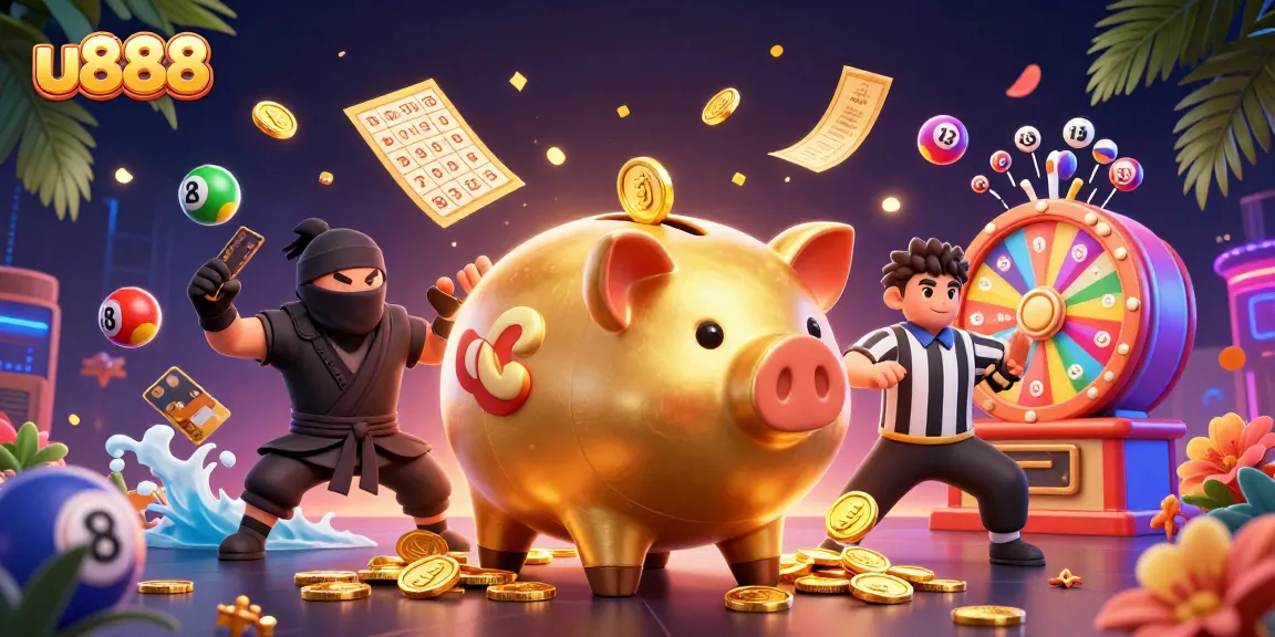 Experience the thrill of u888's gaming atmosphere with dynamic characters and vibrant casino elements.
