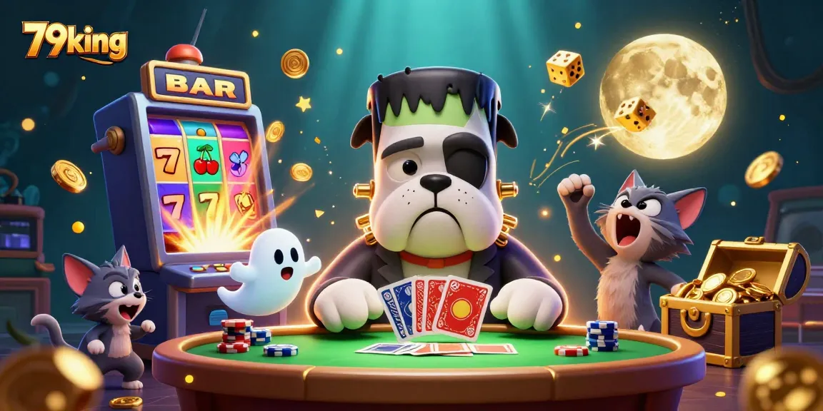 Deal cards with 79king's spooky 3D characters at a lively casino table, full of exciting game elements.