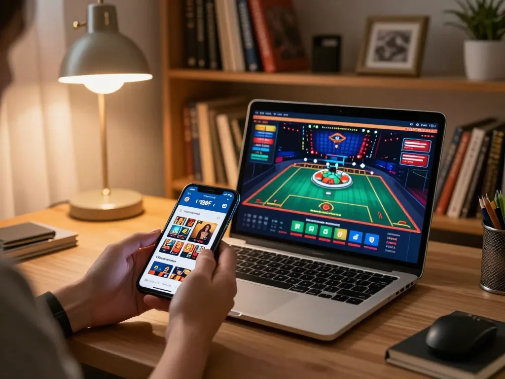 Player engaging with the 789f casino app on smartphone while enjoying a cozy home setup.