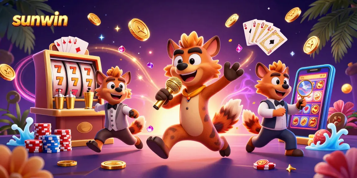 Engage with sunwin's vibrant casino scene featuring hyenas and dynamic slot reels!