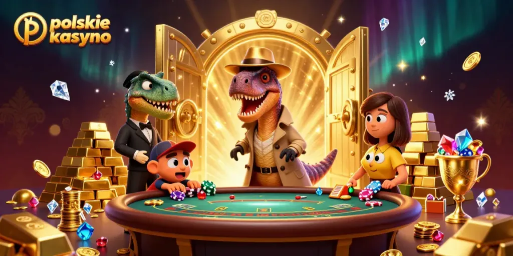 Experience exciting games at polskie kasyno bitcoin with a fun dinosaur theme and vibrant casino elements.
