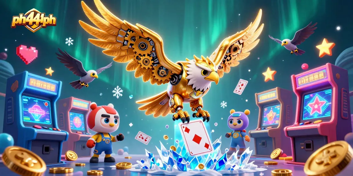 Experience high-stakes thrills with ph444ph, showcasing a golden eagle diving through colorful gaming elements.