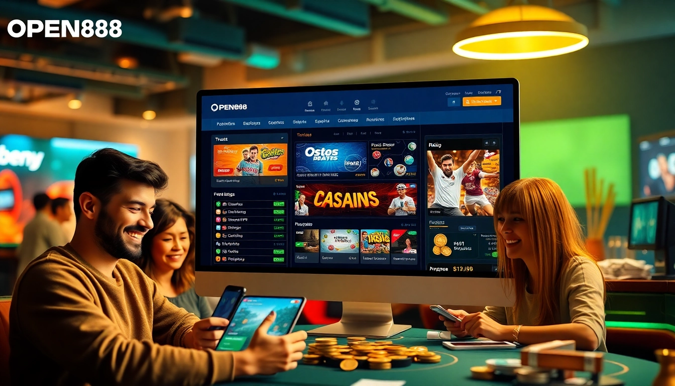 Users engaging with OPEN88's online betting platform, showcasing diverse gaming activities and a secure environment.