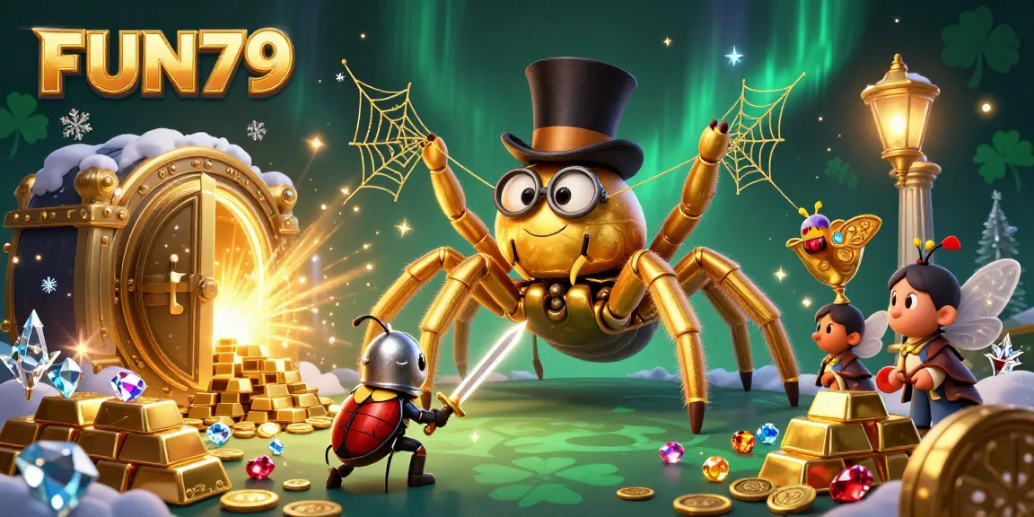 Unveil the treasures of FUN79 while a brave beetle knight navigates gold riches and casino magic.