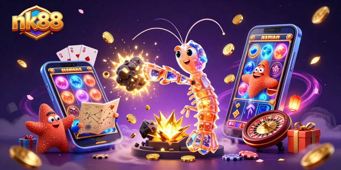 Experience thrilling slots at nk88 as a galactic samurai mantis shrimp explodes gems and coins.