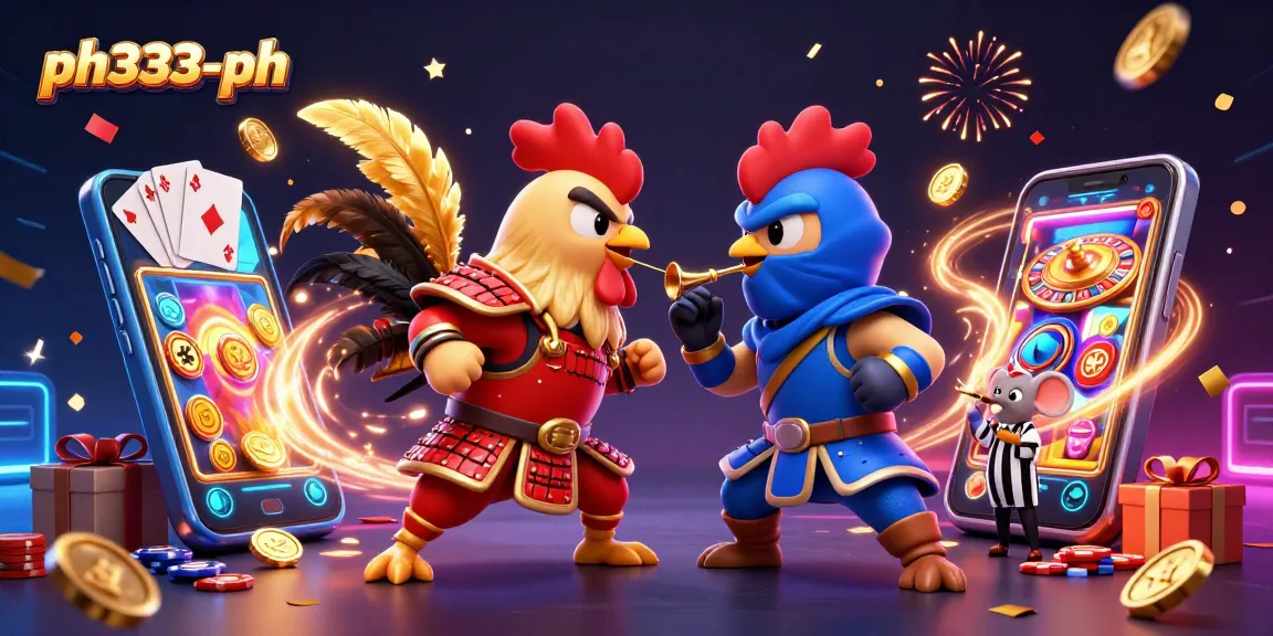 Battle of roosters in samurai and ninja gear showcasing games on ph333-ph gaming platform.