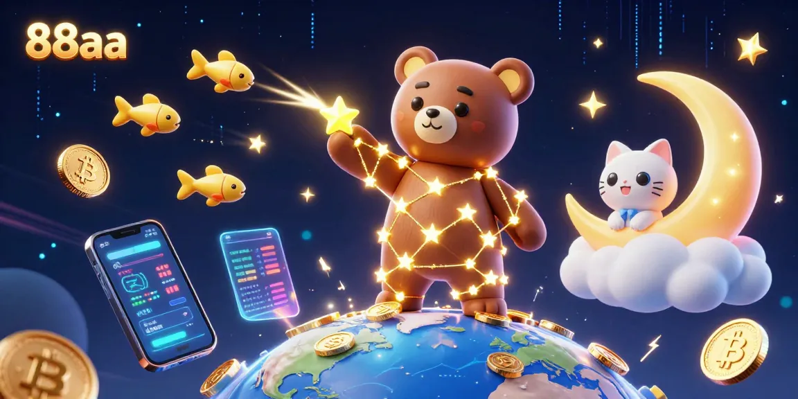 Explore 88aa's vibrant 3D casino experience with dynamic characters and glowing crypto elements.
