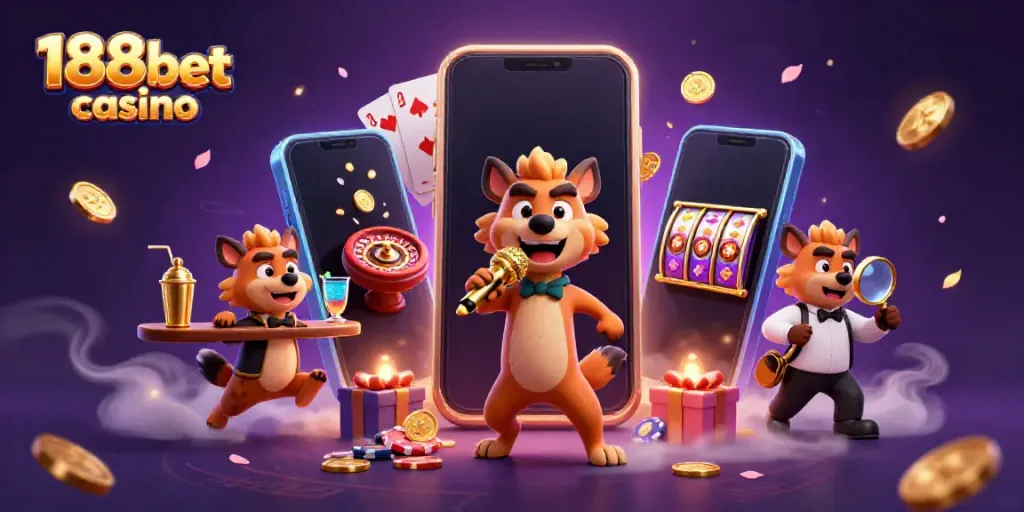 Hyenas entertaining at the 188bet casino with vibrant games and dynamic atmosphere.