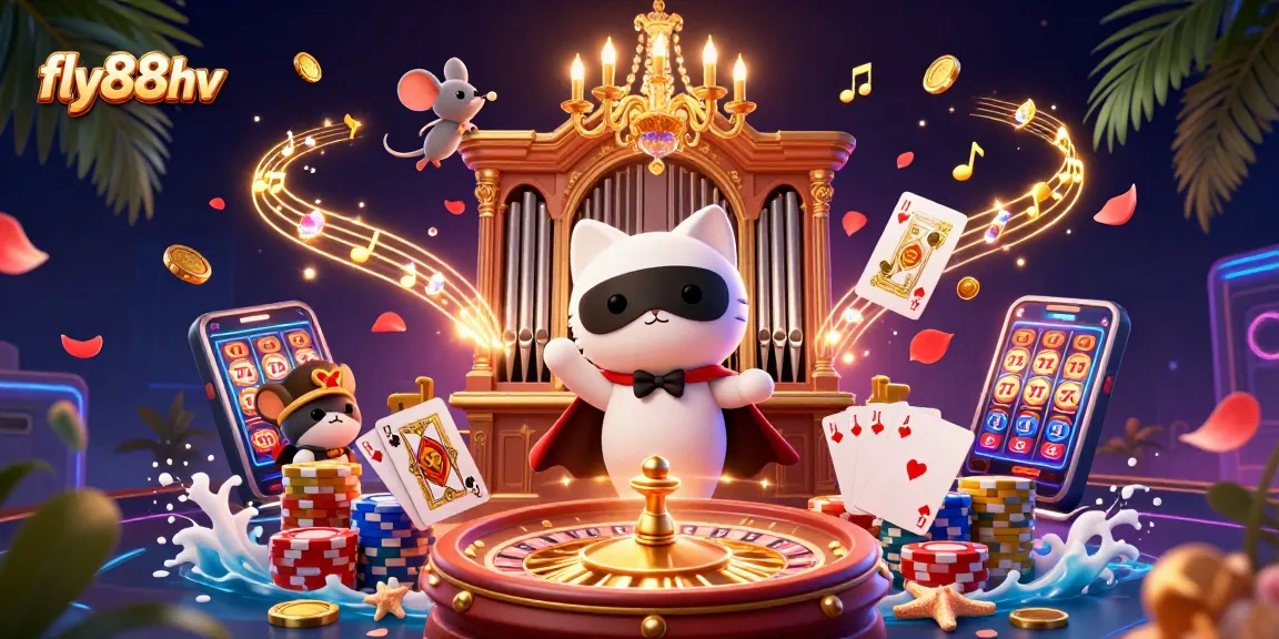 Experience the excitement of fly88hv casino with animated characters amidst vibrant game elements.