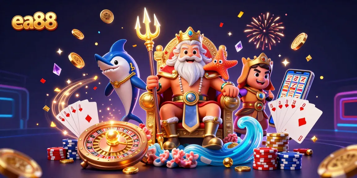 Experience the thrill of ea88's casino world with Neptune, sparkling treasures, and vibrant gaming elements.