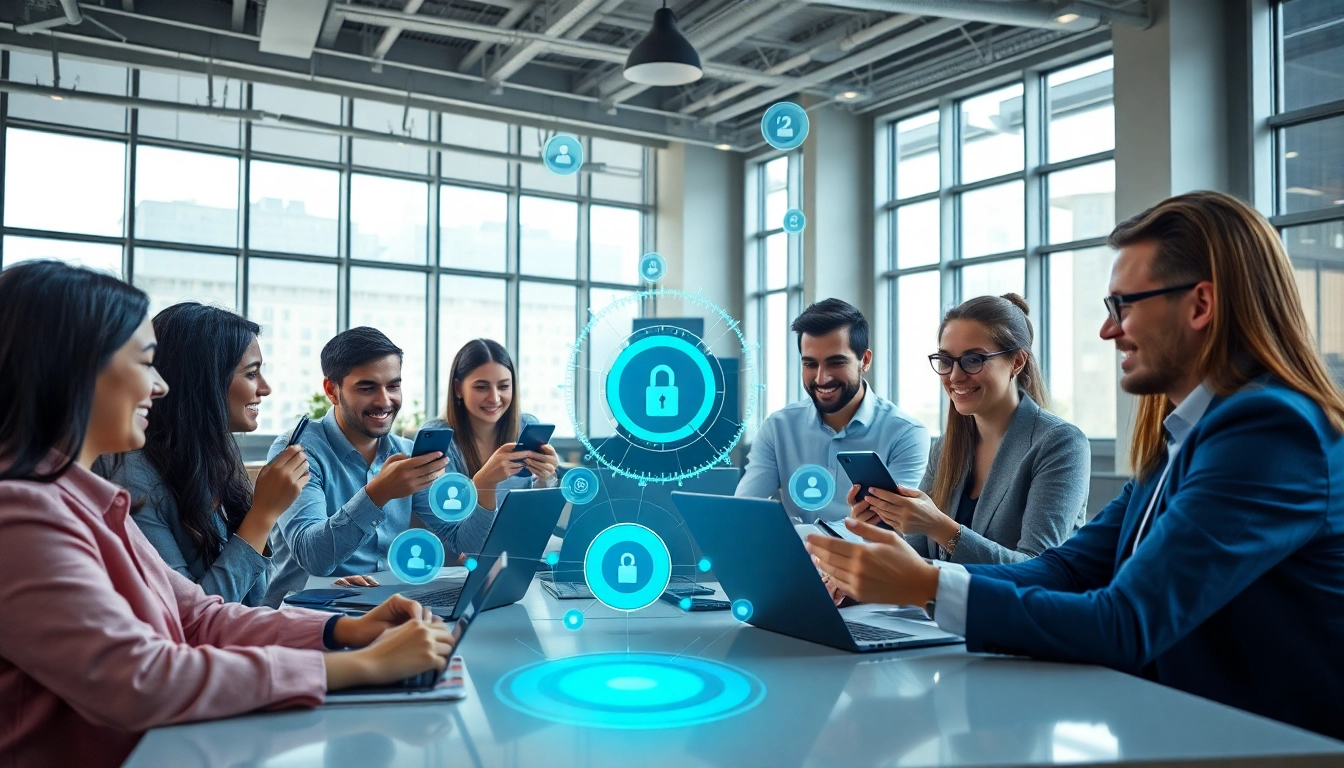 Professional collaboration through快连官网 showcasing devices connected in a modern office setting.