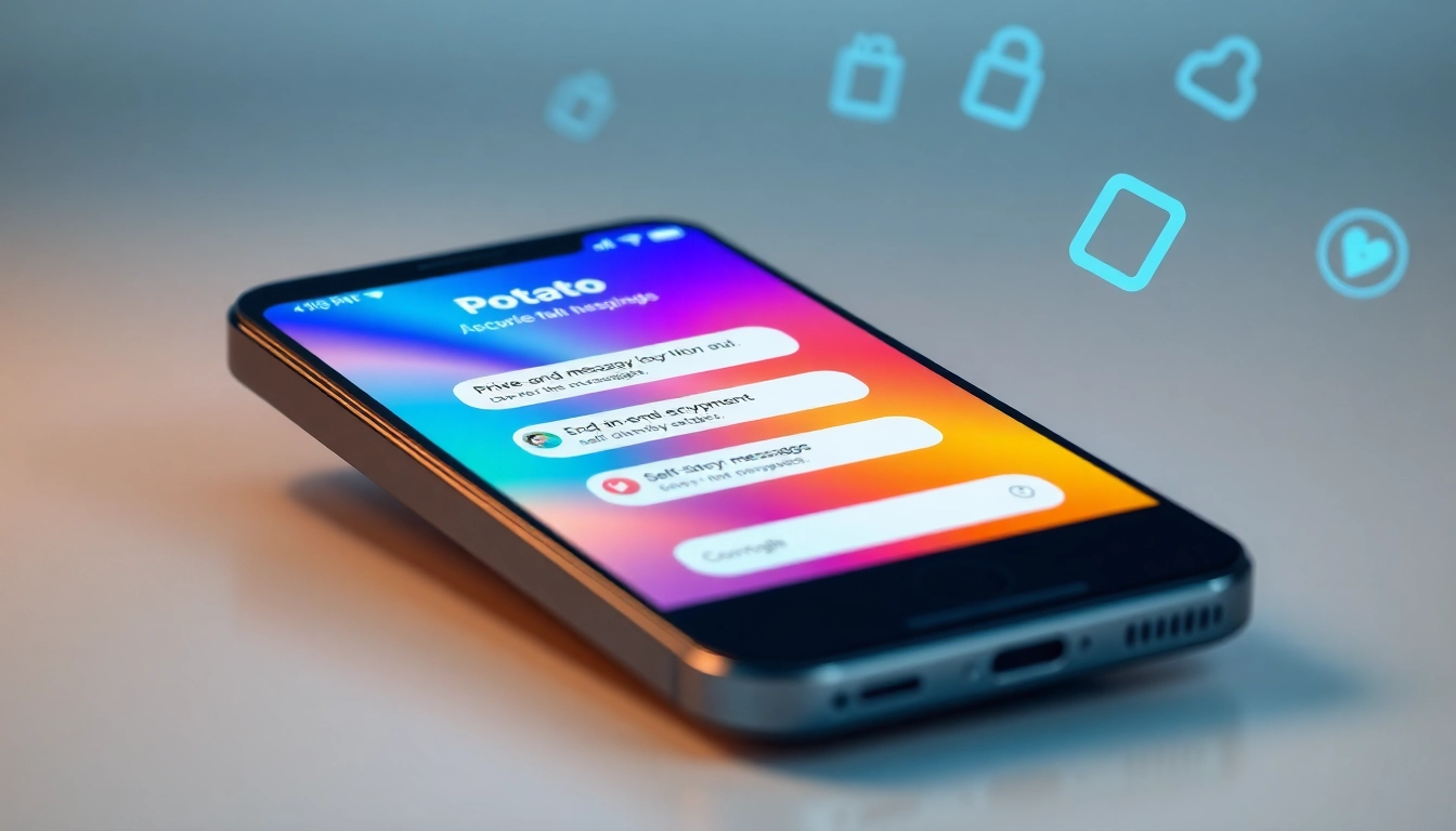 Visual depiction of Potato下载 on a smartphone, highlighting its secure messaging features and tech-savvy interface.