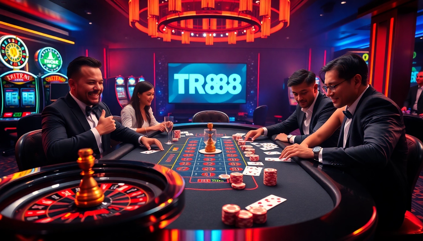 TR88 players engage in a thrilling betting round at an upscale casino table.