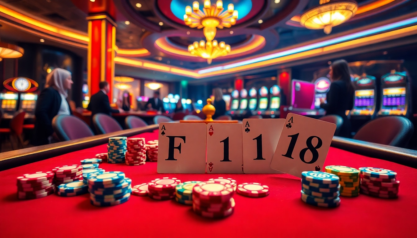 High-stakes poker action at F 168 casino with vibrant chips and elegant cards.