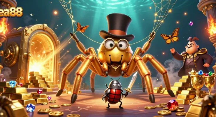 Engage in exciting casino adventures at ea88 with a playful golden tarantula and brave beetle knight.