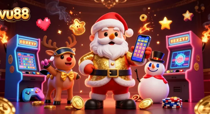 Join the festive fun at vu88's jackpot slots experience with Santa and friends!