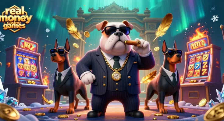 Engage with thrilling real money casino games alongside a mafia boss bulldog and bodyguard Dobermans.