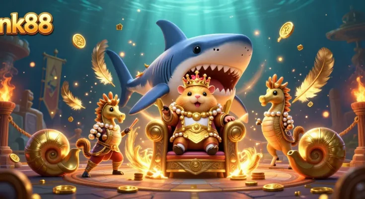 Experience the excitement of nk88 with royal characters in a vibrant casino-themed underwater scene.