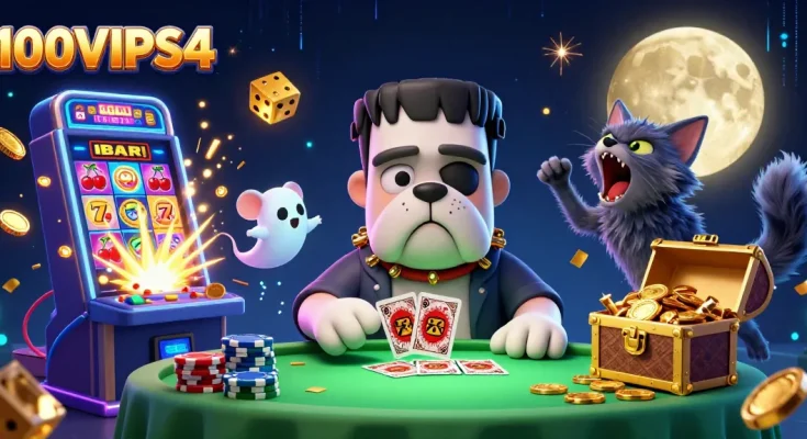 Engage in exciting gameplay with 100VIPS4 featuring a whimsical 3D casino scene.