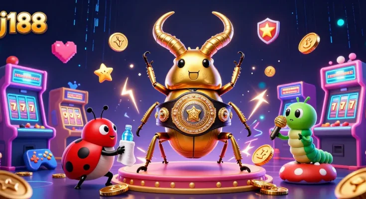 Engage with j188 while enjoying a vibrant 3D casino scene filled with animated gaming elements.