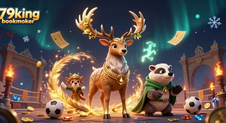 Bet on excitement with the 79king bookmaker, featuring dynamic sports betting elements in a magical scene.