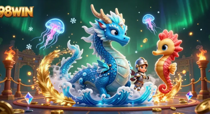 Experience the thrilling adventures of 98WIN with dynamic casino elements, vibrant characters, and stunning visuals.
